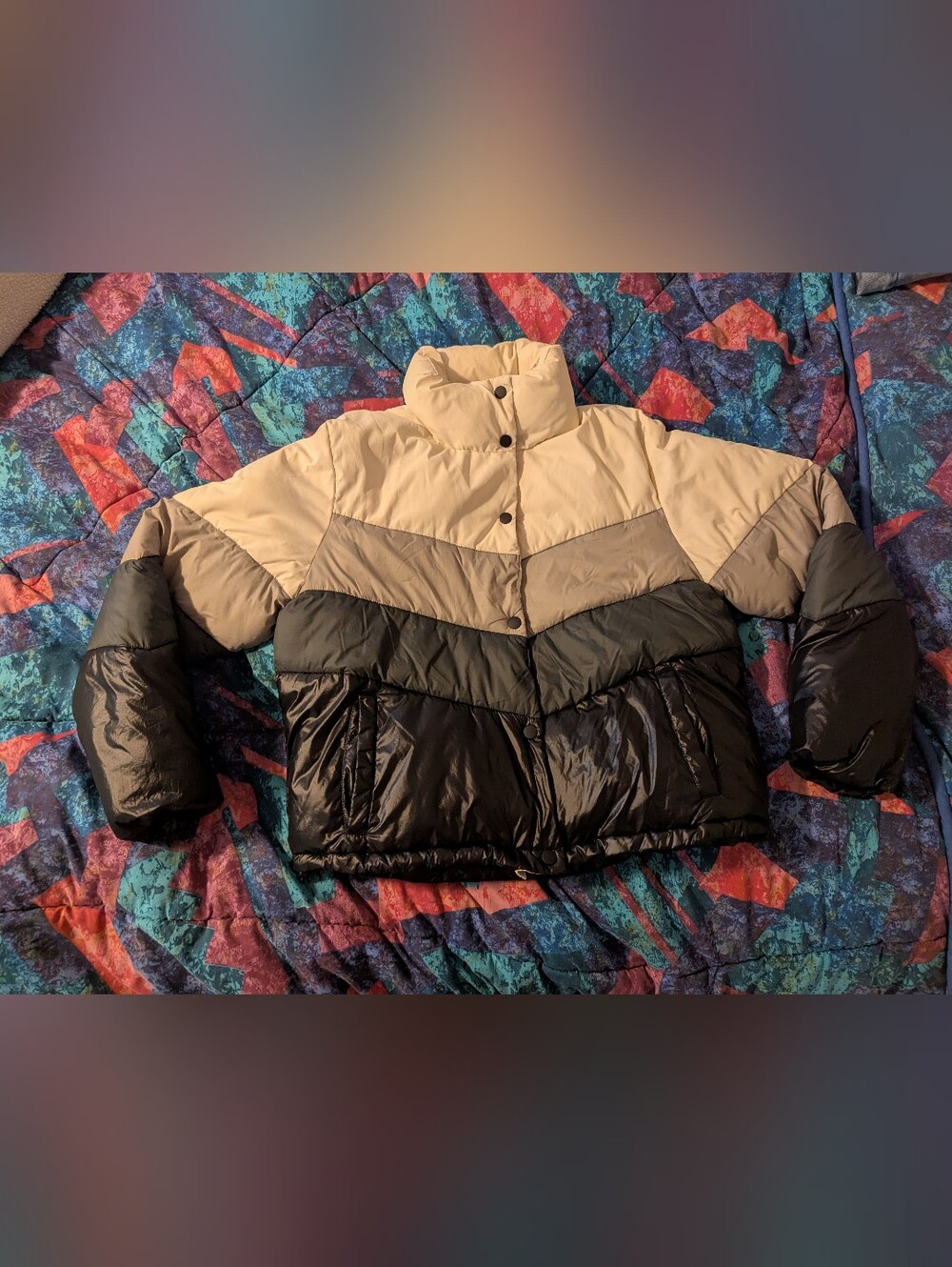 Wild Fable Puffer Jacket Coat Women Small Cream Quilted Full Zip Button 90's